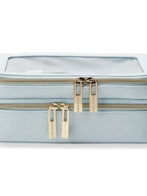 Blue Double-Zipper Makeup Organizer for Travel & Daily Use