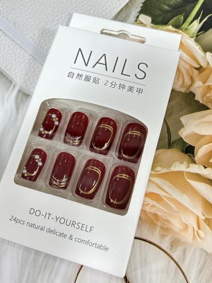 Red Pearl Accent Press-On Nails