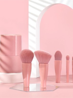5-Piece Portable Makeup Brush Set with Storage Tube