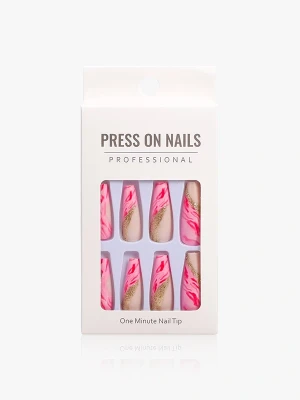 Elegant Pink Marble False Nails
