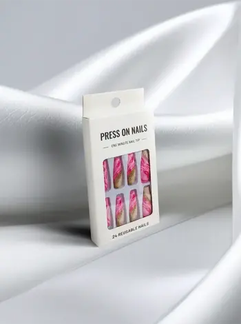 Pink & Gold Coffin Nails Set